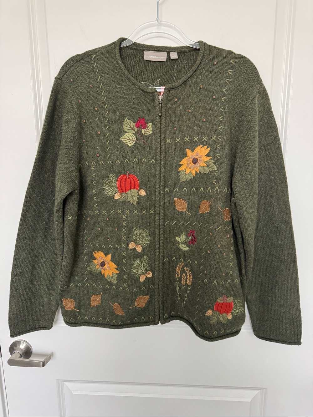 Vintage Croft & Barrow Embroidered Sunflower Autumn Harvest Cardigan Sweater NWT